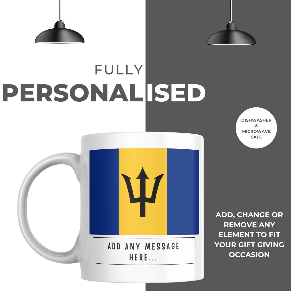 Personalised Barbados flag mug – personalisation and care information