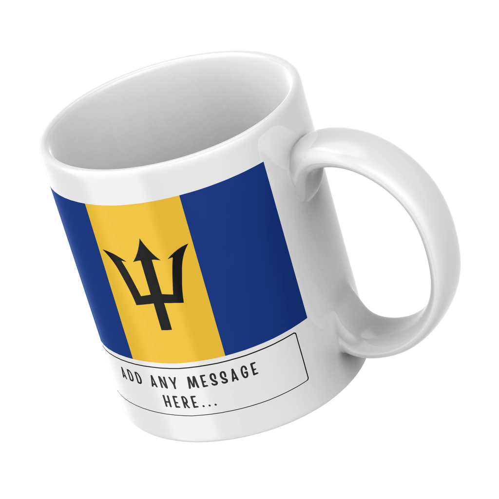 Personalised Barbados flag mug – angled view