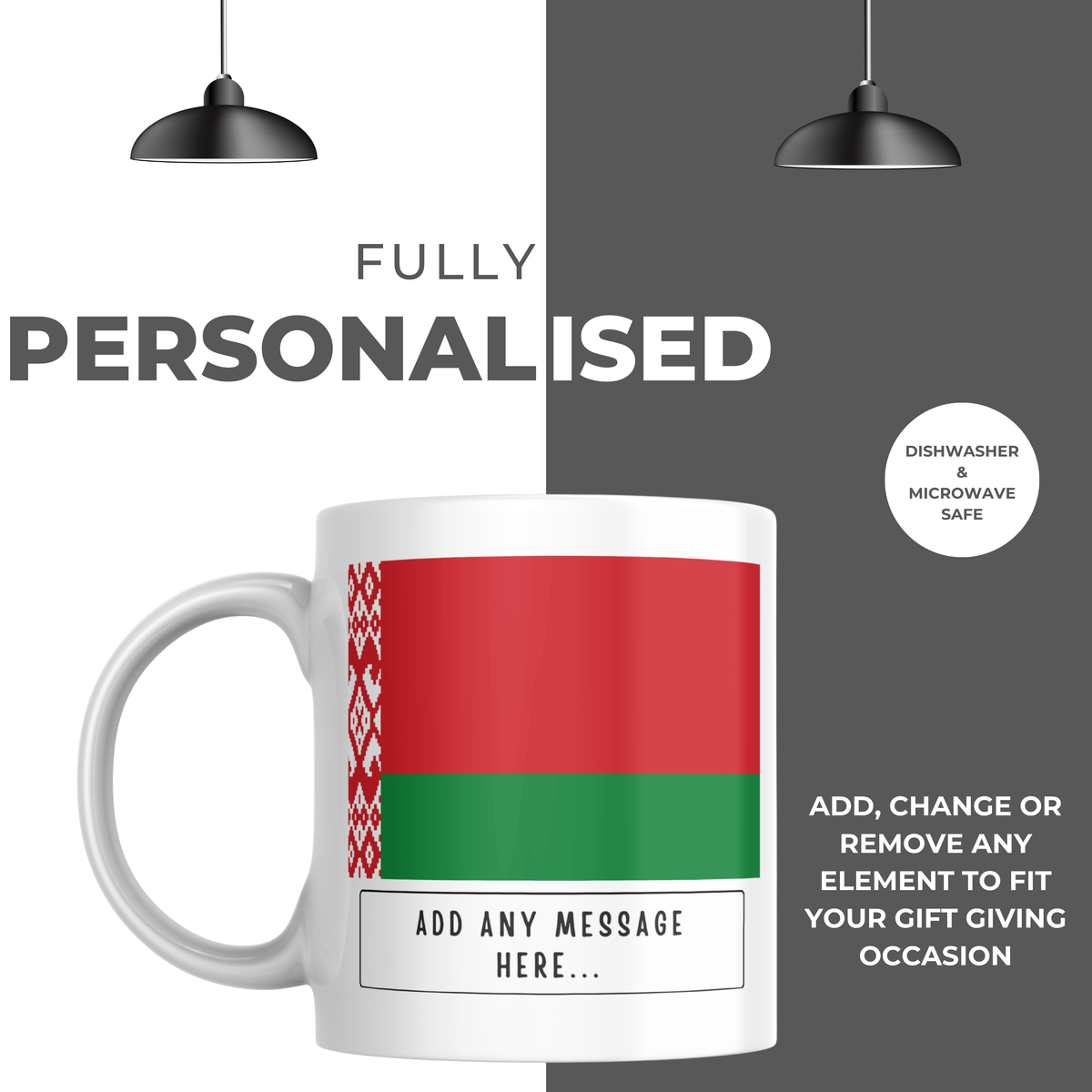 Personalised Belarus flag mug – personalisation and care information