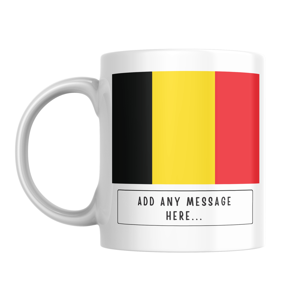 Personalised Belgium flag mug – front view