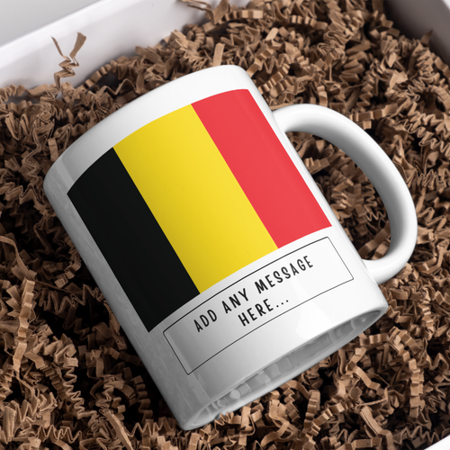 Personalised Belgium flag mug – gift presentation on paper packing