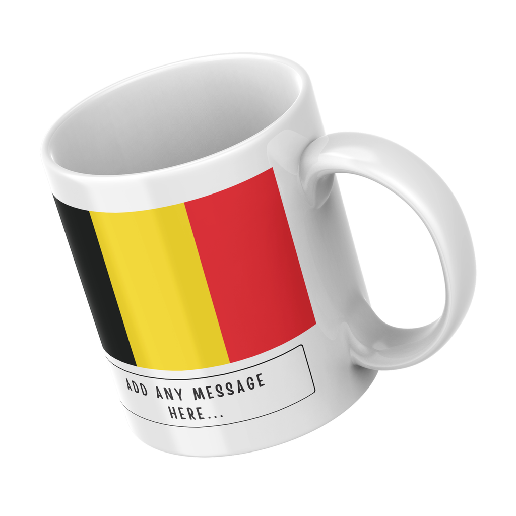Personalised Belgium flag mug – angled view