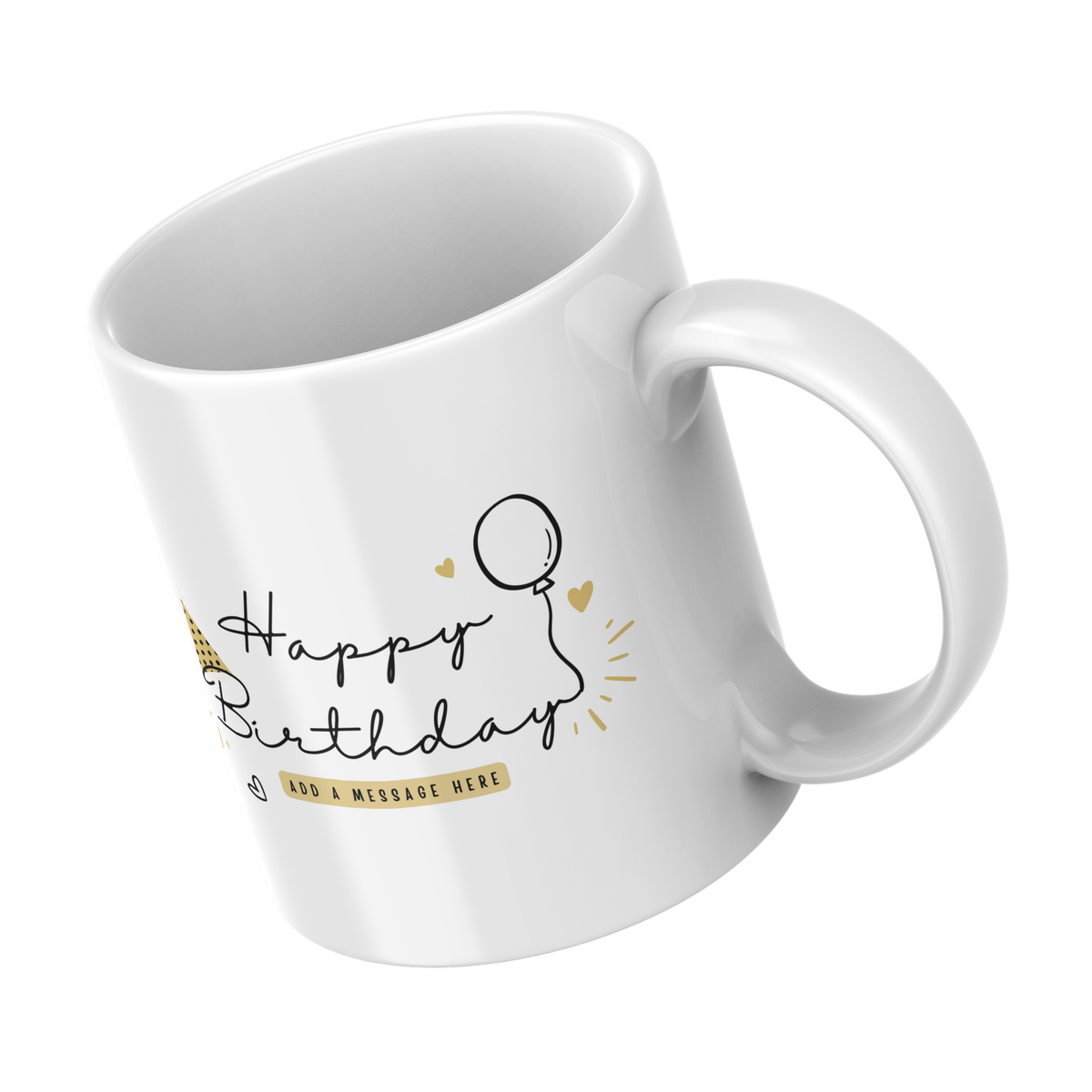 Birthday Balloon Script Mug – angled view