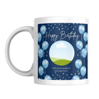 Blue Balloons Photo Birthday Mug – front view with photo placeholder