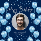 Blue Balloons Photo Birthday Mug – flat artwork with example photo