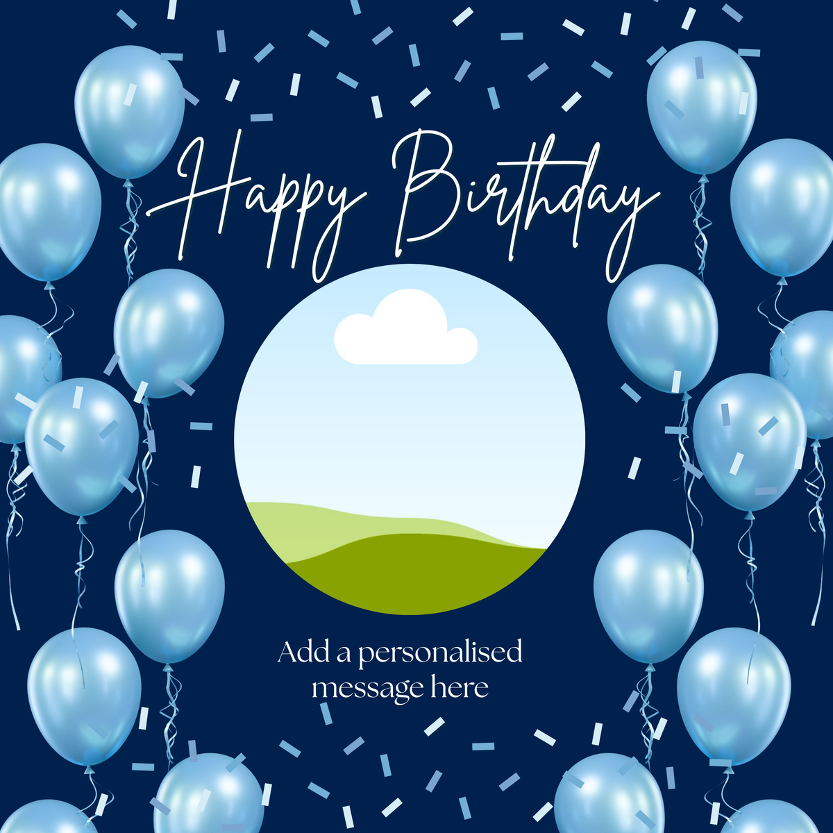 Blue Balloons Photo Birthday Mug – flat artwork showing photo placeholder