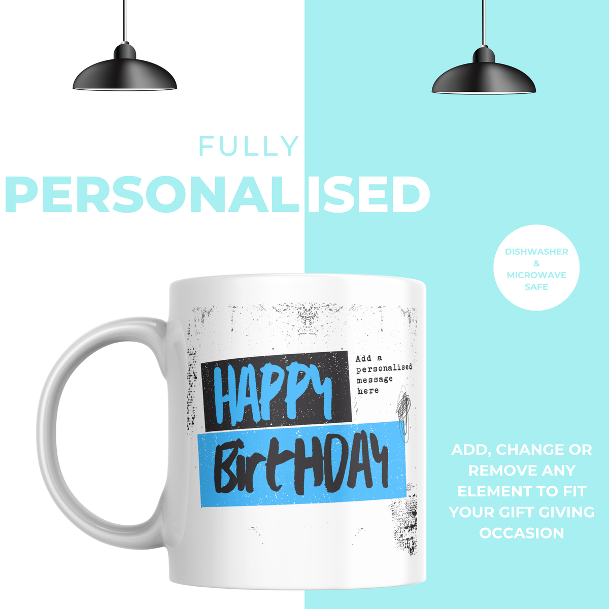 Blue Grunge Birthday Mug – personalisation information