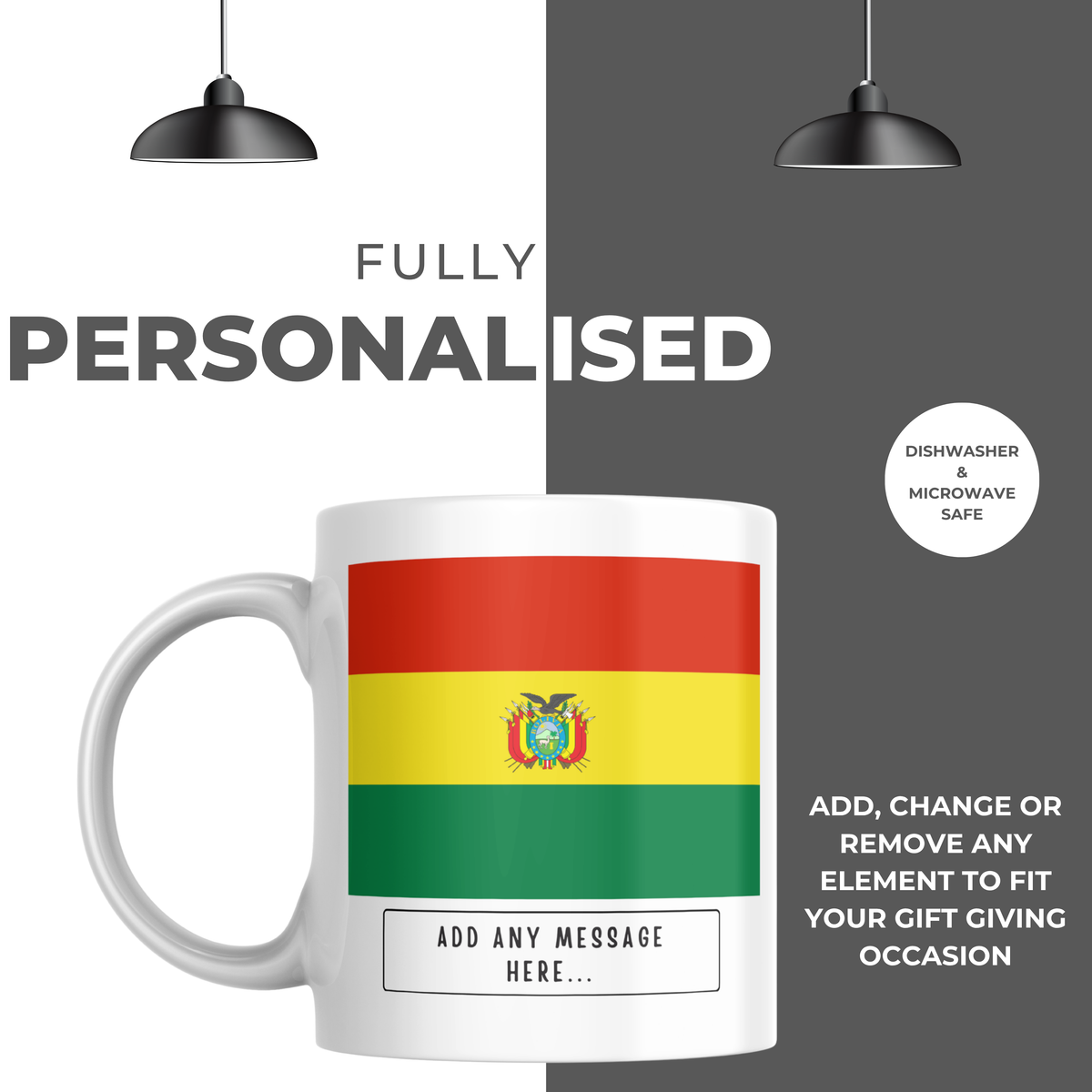 Personalised Bolivia flag mug – personalisation and care information