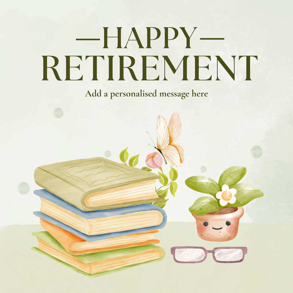 Books and Plant Happy Retirement Mug – original flat artwork