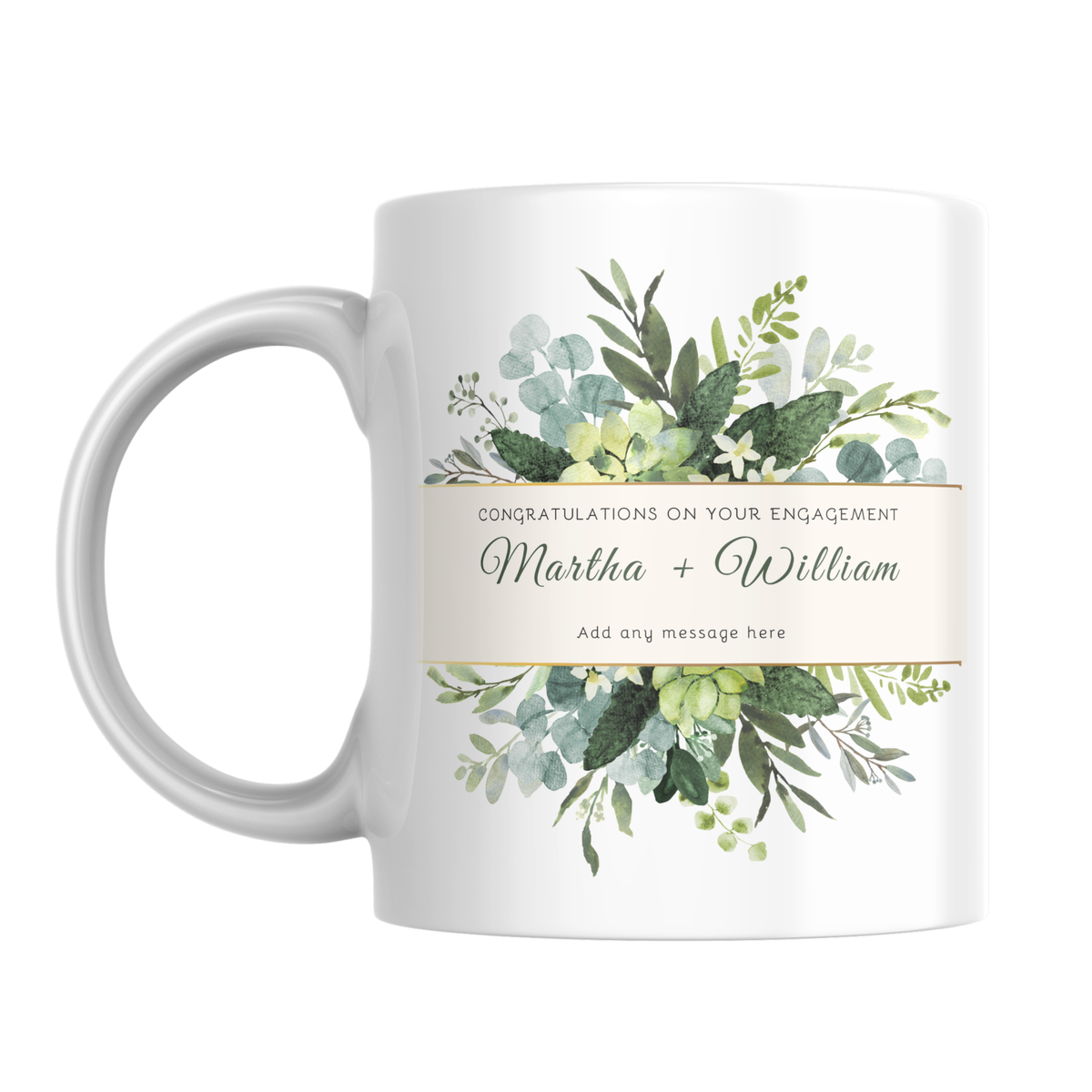 Botanical Greenery Engagement Mug – front view