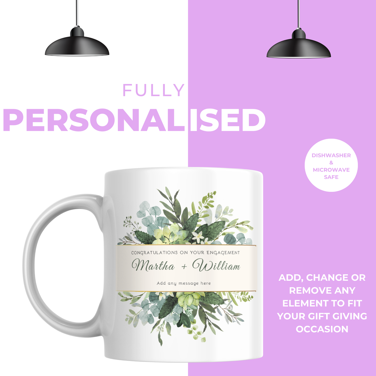 Botanical Greenery Engagement Mug – personalisation information