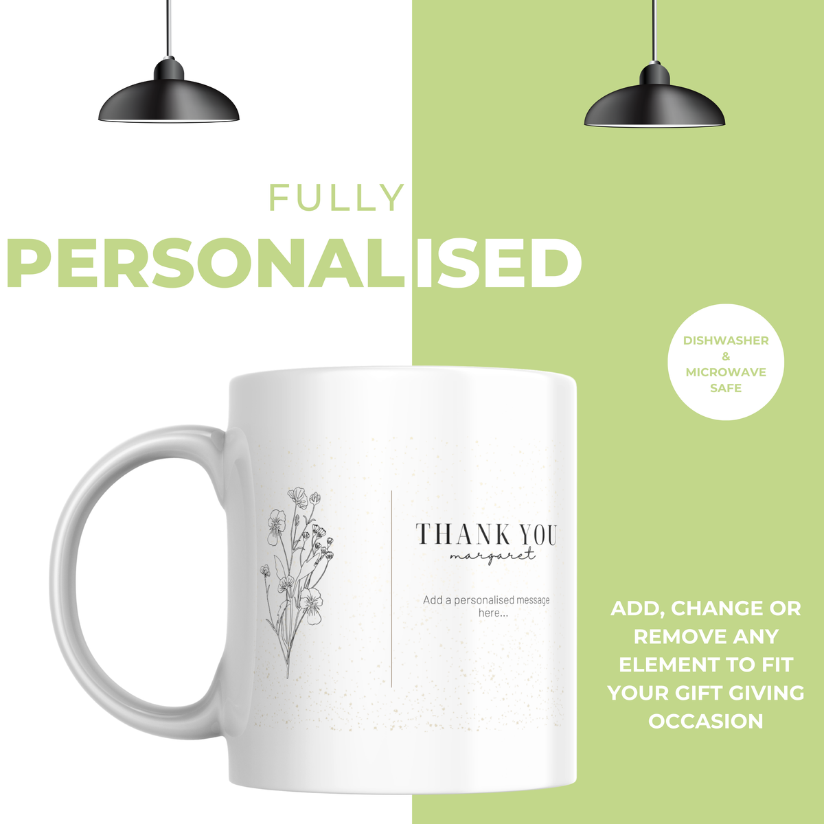 Botanical Thank You Name Mug – personalisation information