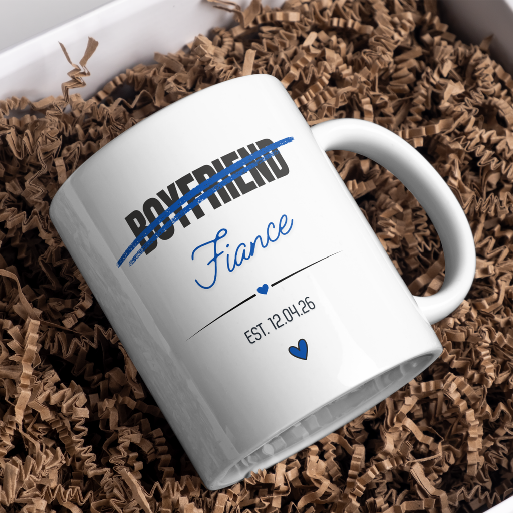 Boyfriend to Fiancé Engagement Mug – gift presentation on paper packing