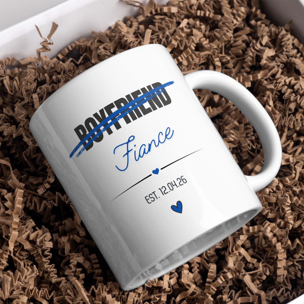 Boyfriend to Fiancé Engagement Mug – gift presentation on paper packing