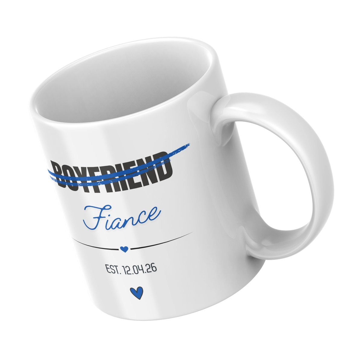 Boyfriend to Fiancé Engagement Mug – angled view
