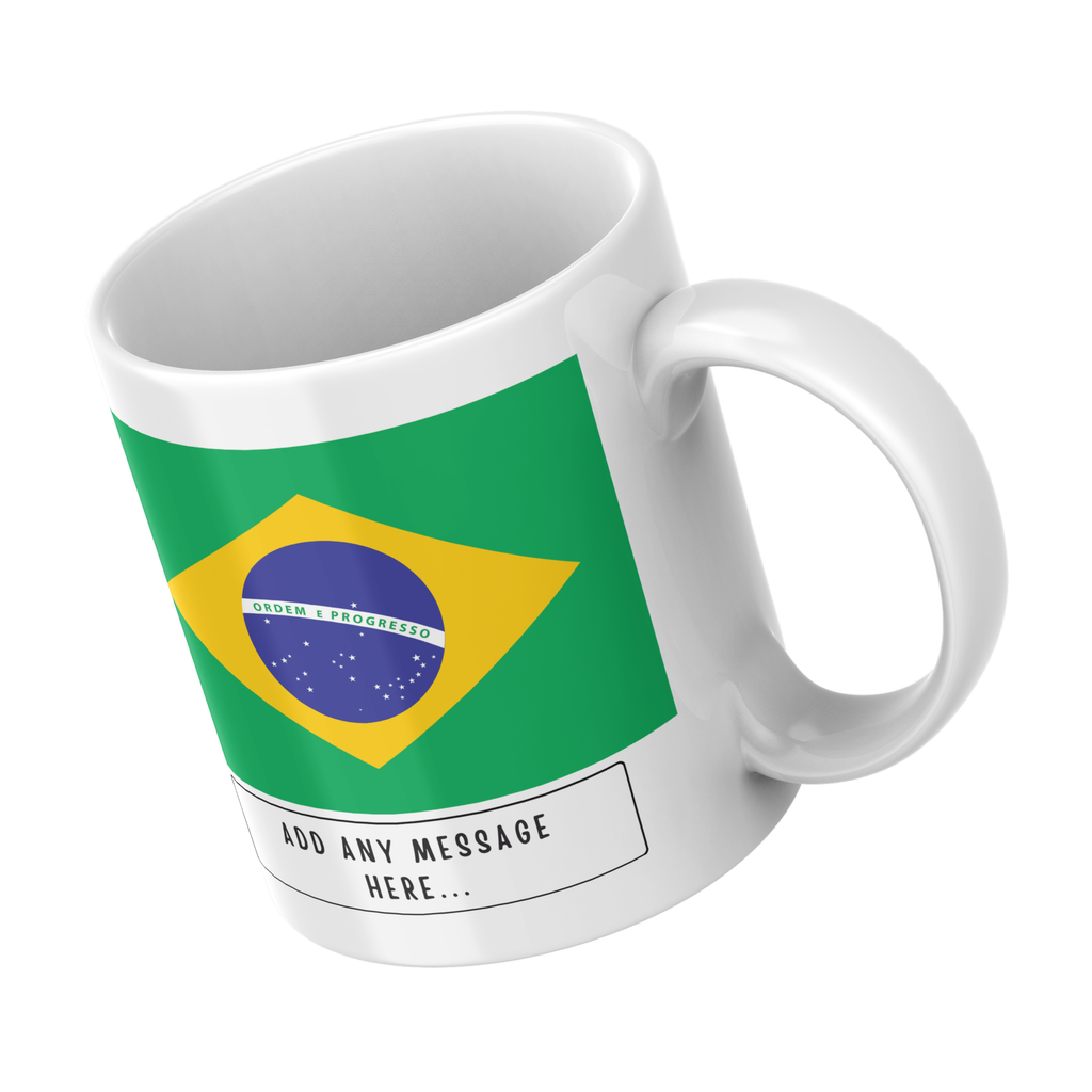 Personalised Brazil flag mug – angled view