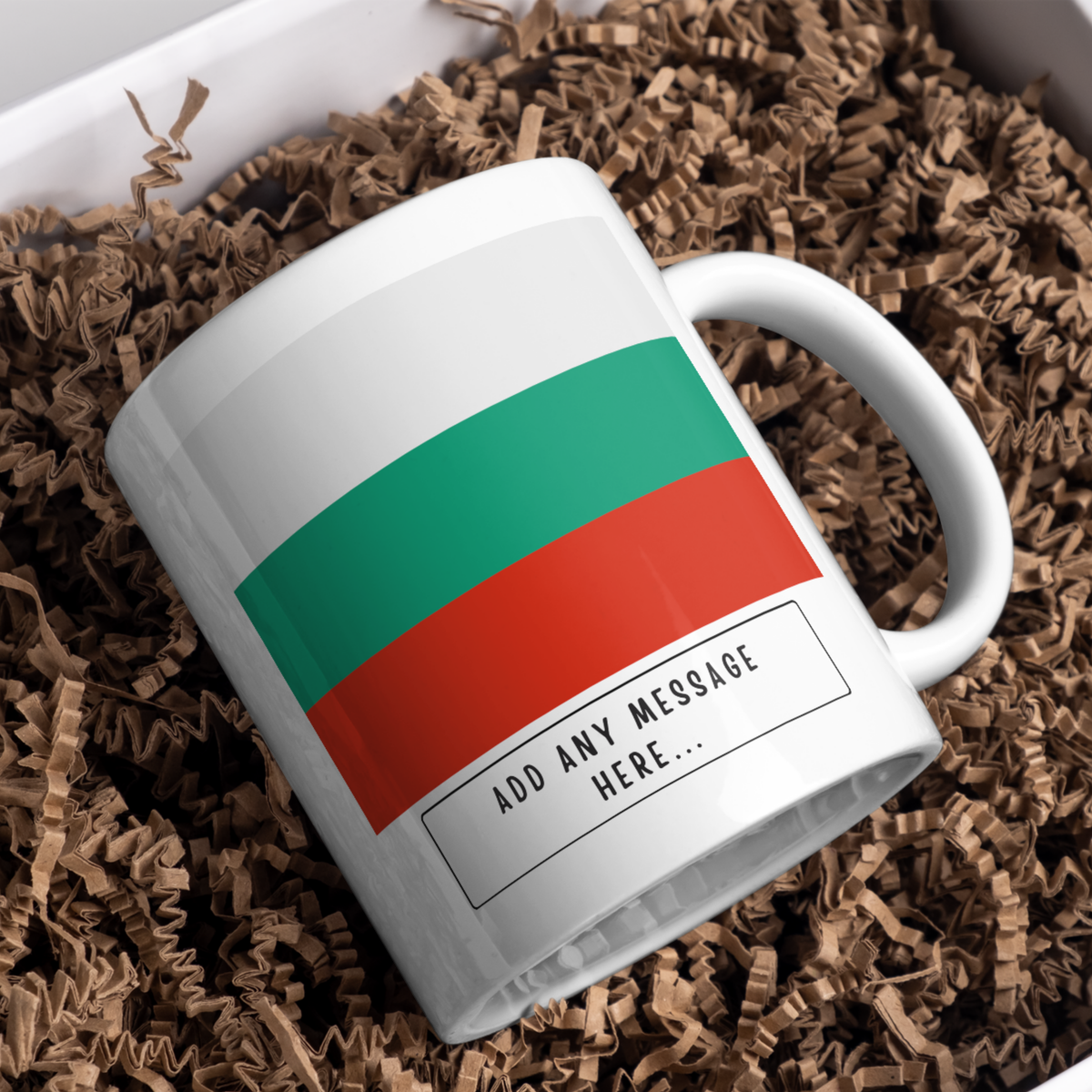 Personalised Bulgaria flag mug – gift presentation on paper packing
