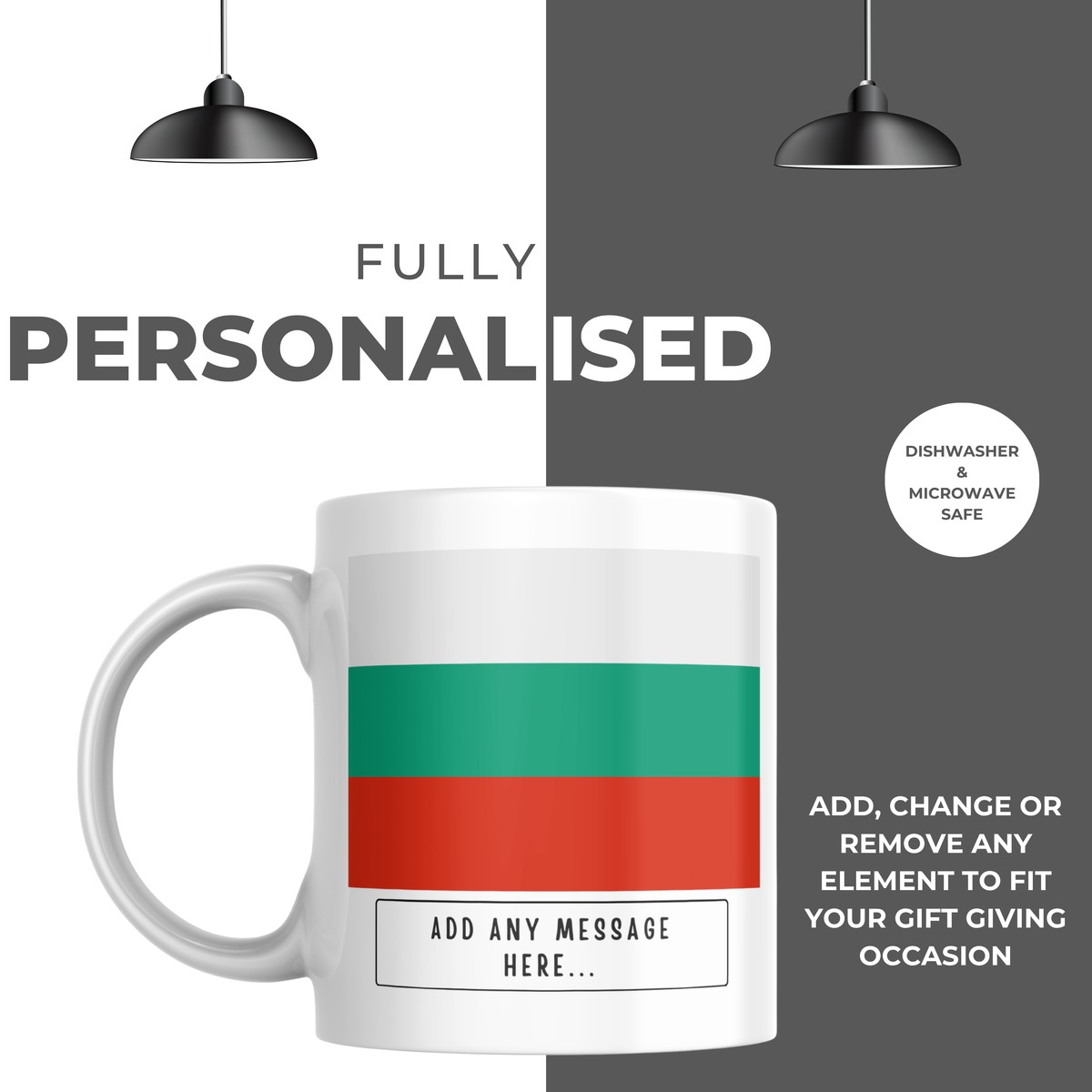 Personalised Bulgaria flag mug – personalisation and care information