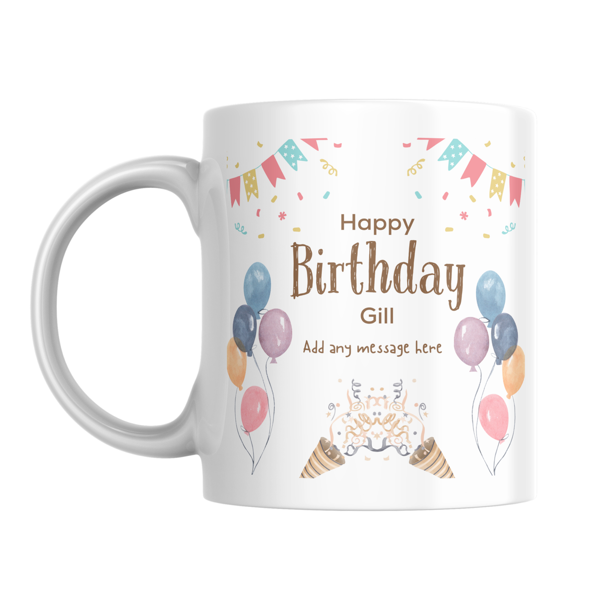 Bunting and Balloons Birthday Mug – front view
