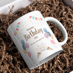 Bunting and Balloons Birthday Mug – gift presentation on paper packing