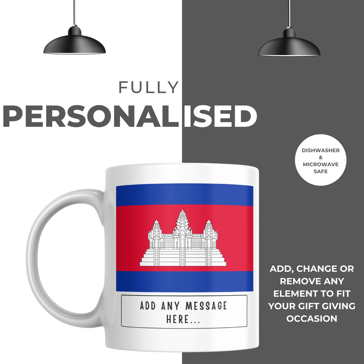 Personalised Cambodia flag mug – personalisation and care information