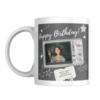 Camera Photo Birthday Mug – front view with example photo