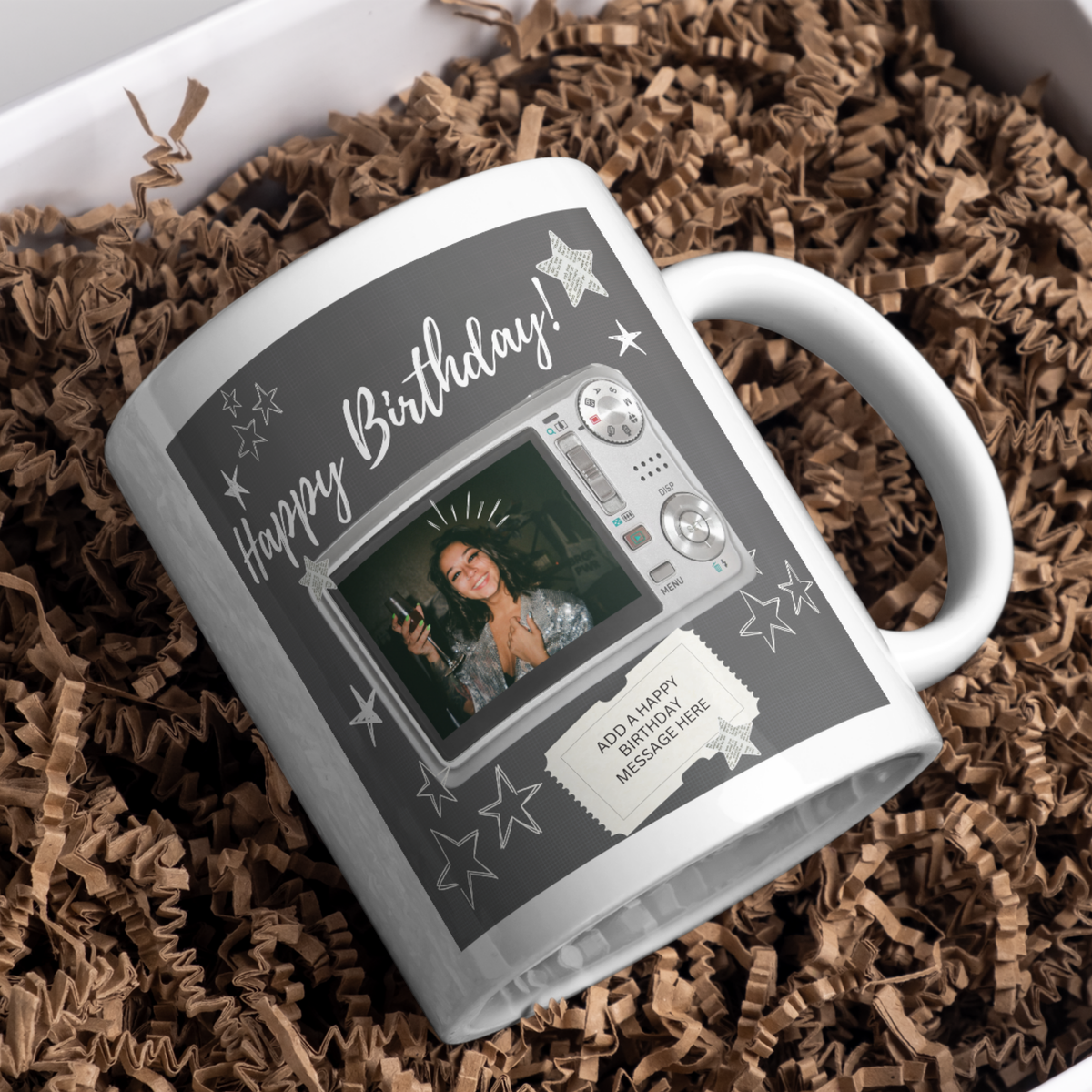 Camera Photo Birthday Mug – gift presentation on paper packing