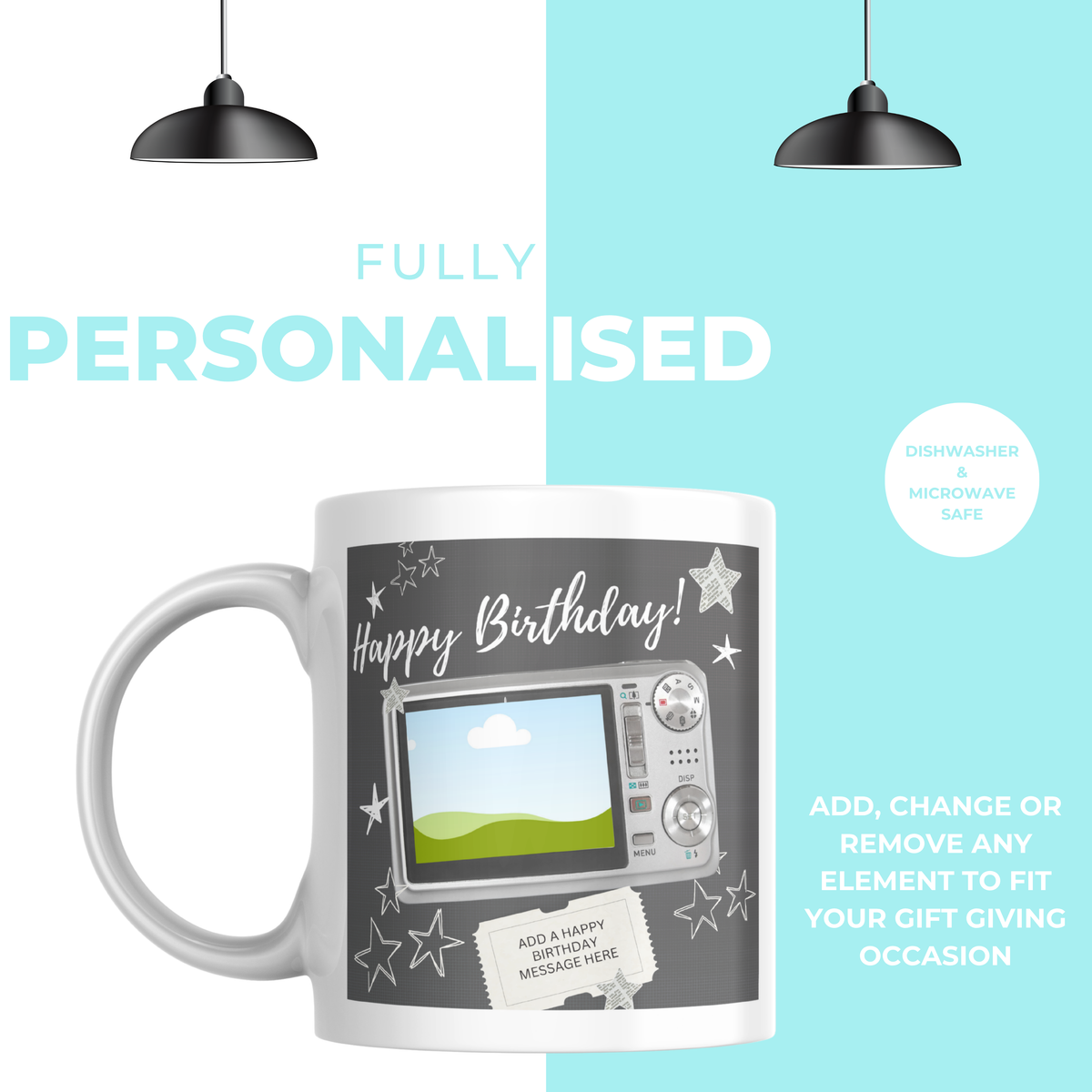 Camera Photo Birthday Mug – personalisation information