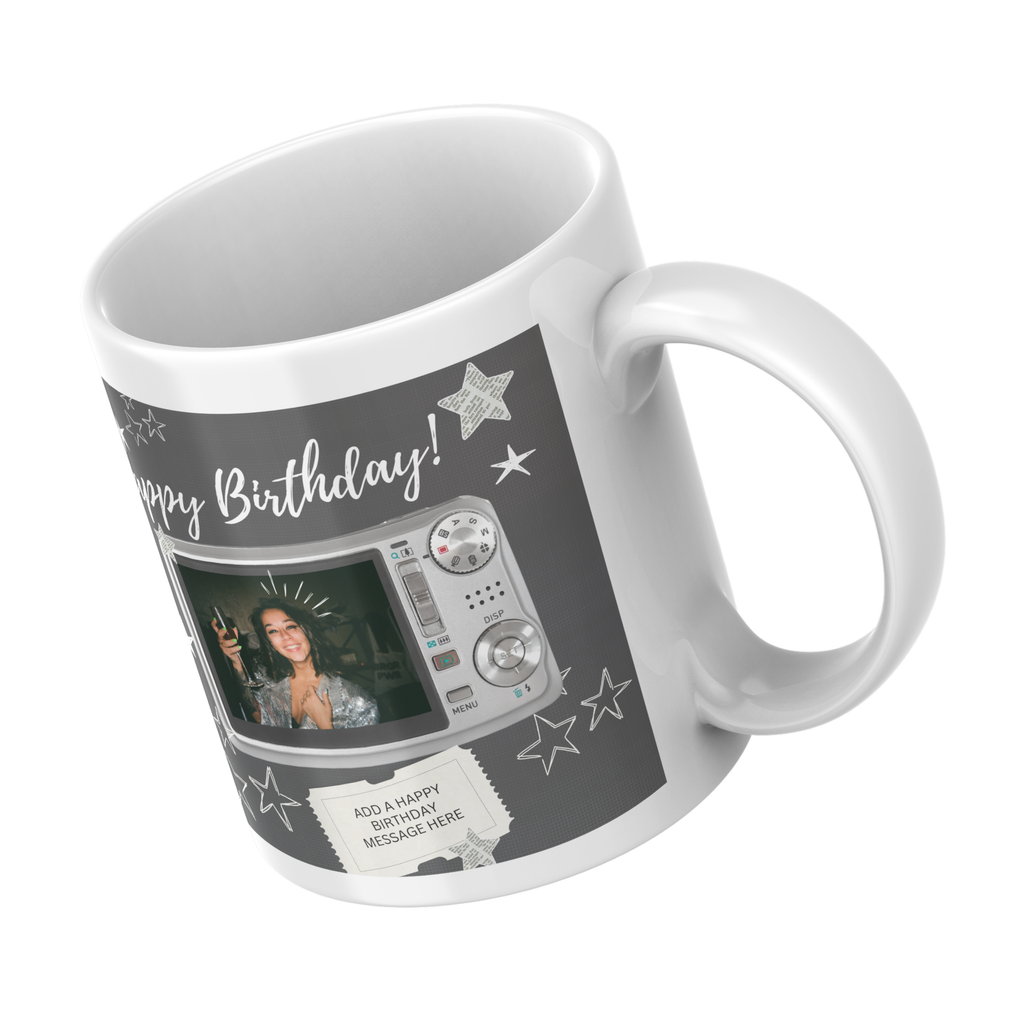 Camera Photo Birthday Mug – angled view