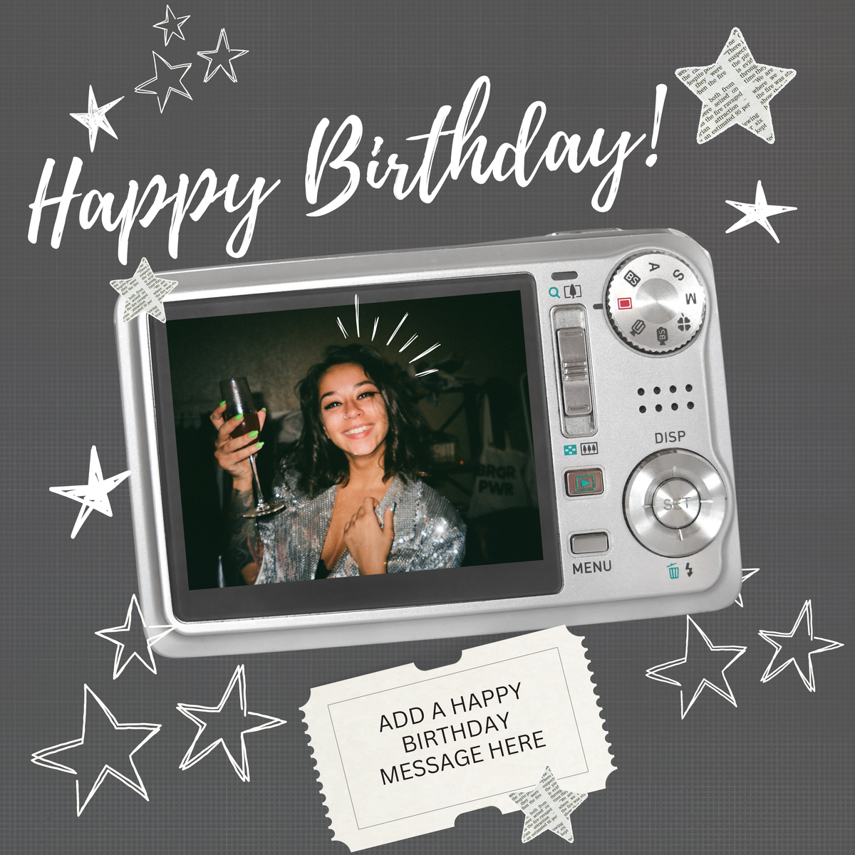 Camera Photo Birthday Mug – flat artwork with example photo