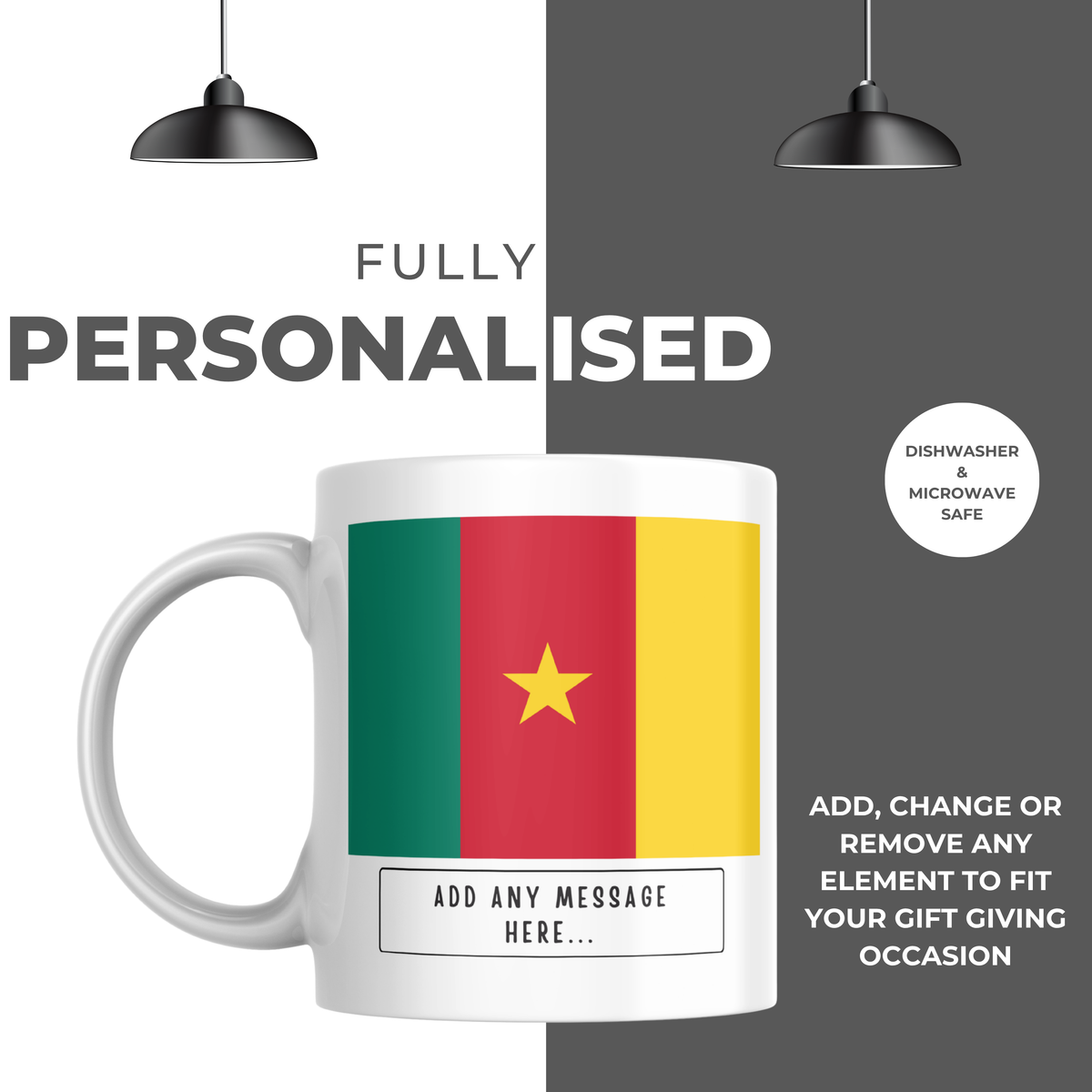 Personalised Cameroon flag mug – personalisation and care information