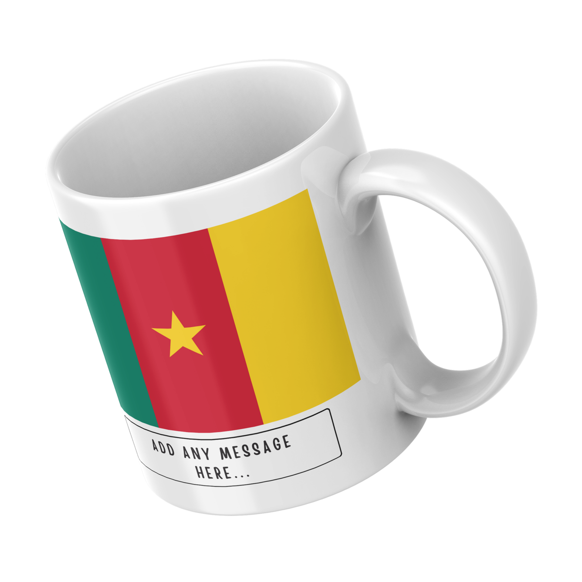 Personalised Cameroon flag mug – angled view