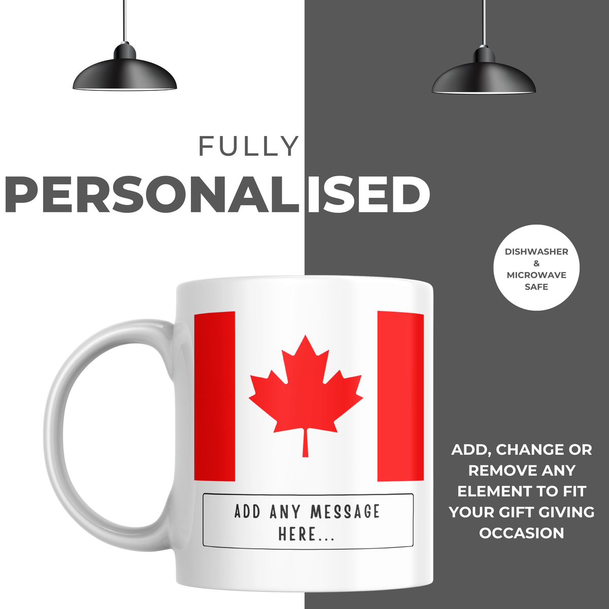 Personalised Canada flag mug – personalisation and care information