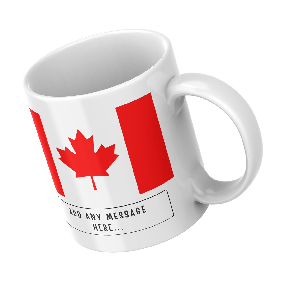 Personalised Canada flag mug – angled view