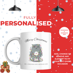 Cat Tangled in Christmas Lights Mug – personalisation information
