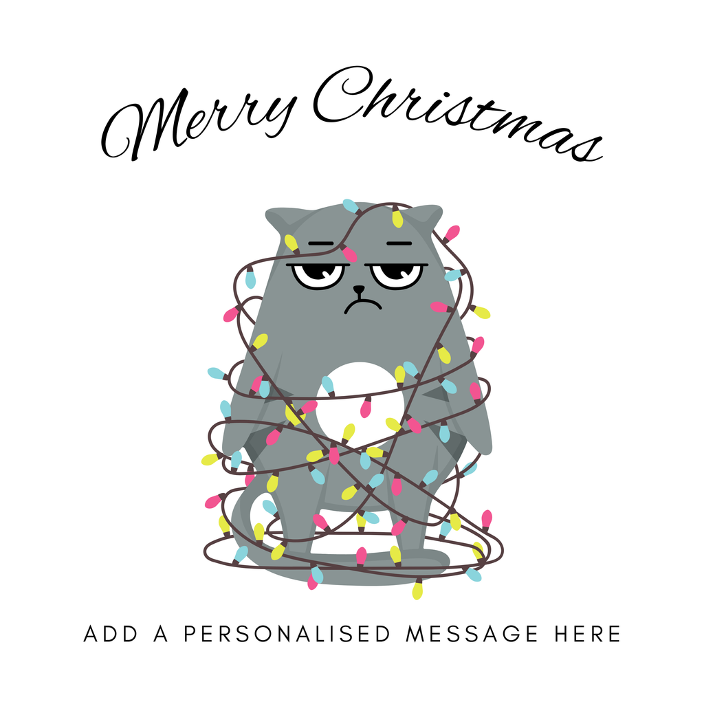 Cat Tangled in Christmas Lights Mug – original flat artwork