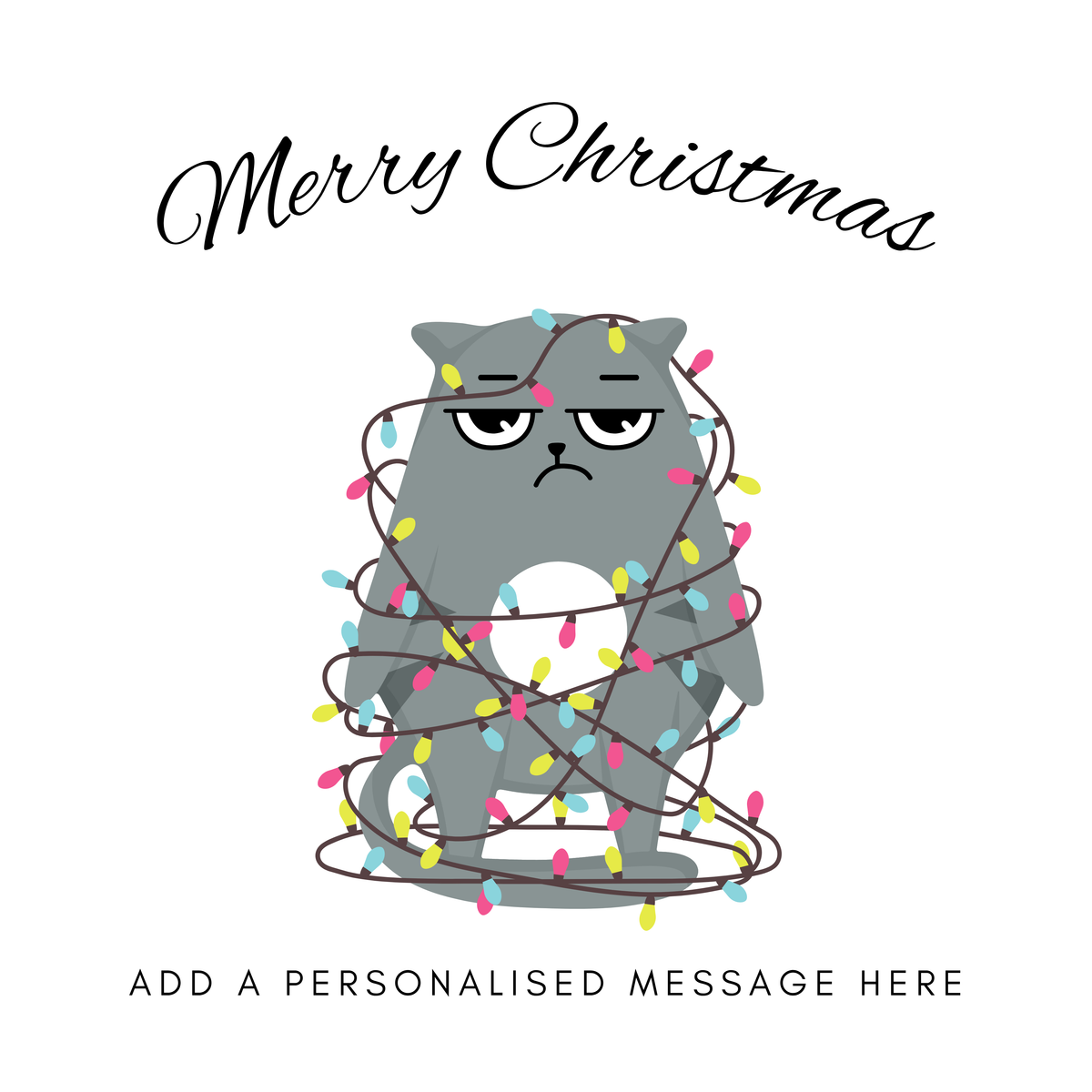 Cat Tangled in Christmas Lights Mug – original flat artwork