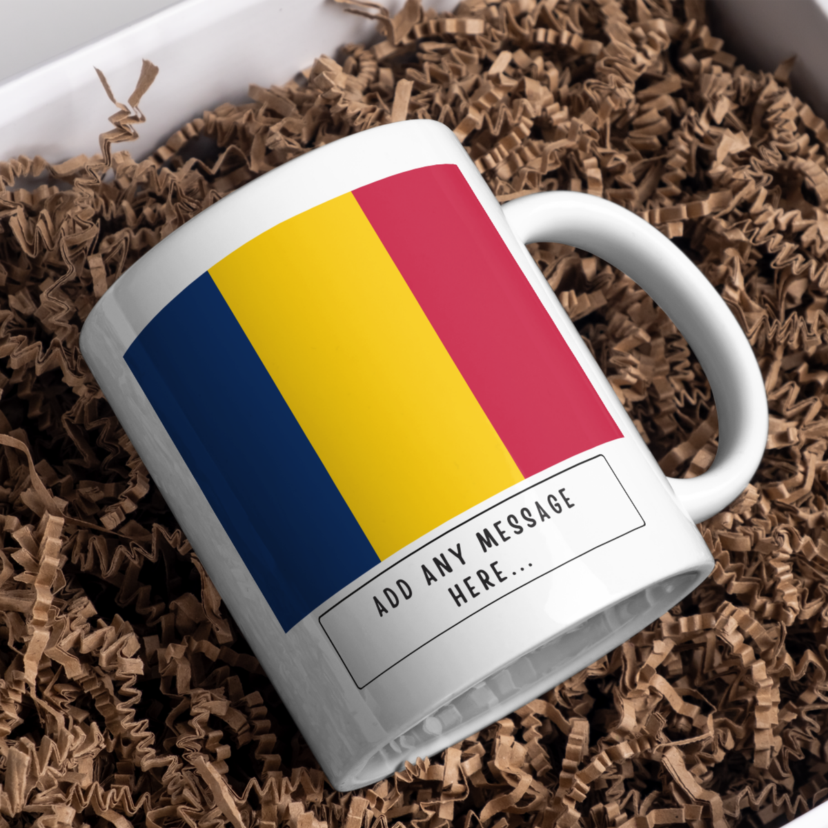 Personalised Chad flag mug – gift presentation on paper packing