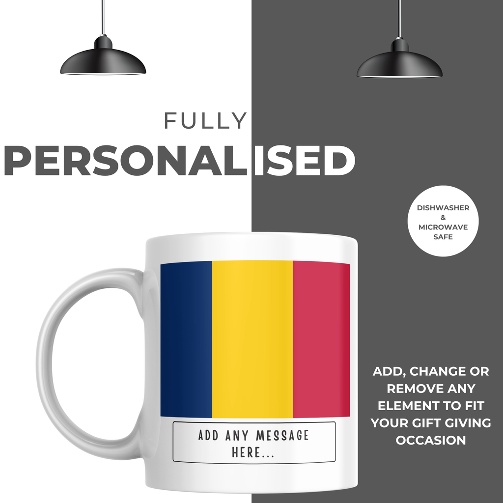 Personalised Chad flag mug – personalisation and care information