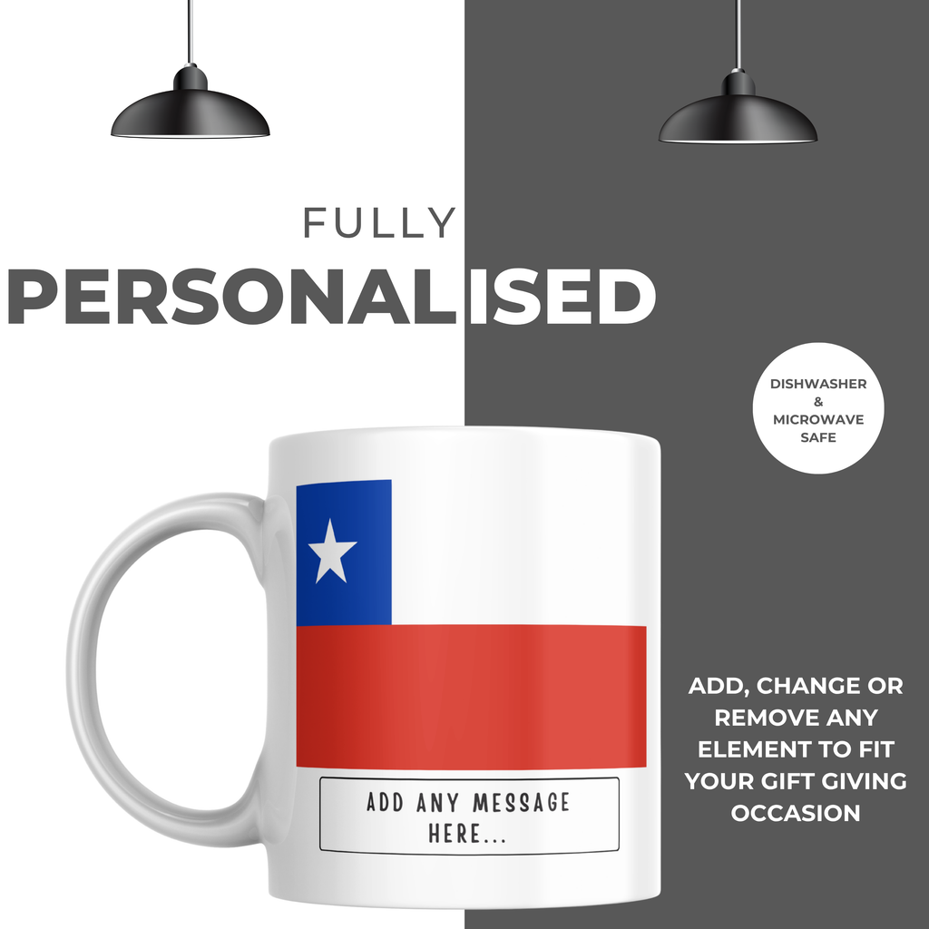 Personalised Chile flag mug – personalisation and care information
