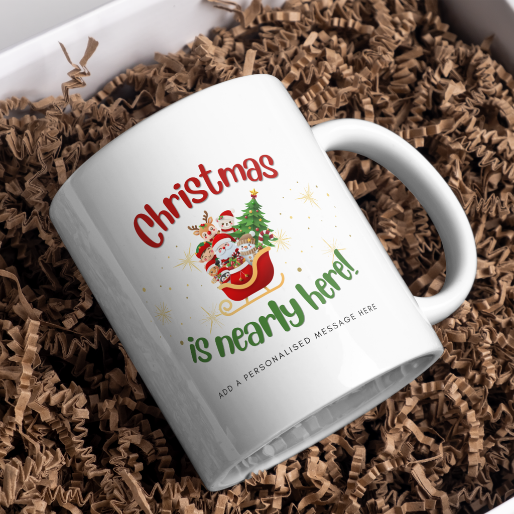 Christmas Is Nearly Here Santa Mug – gift presentation on paper packing