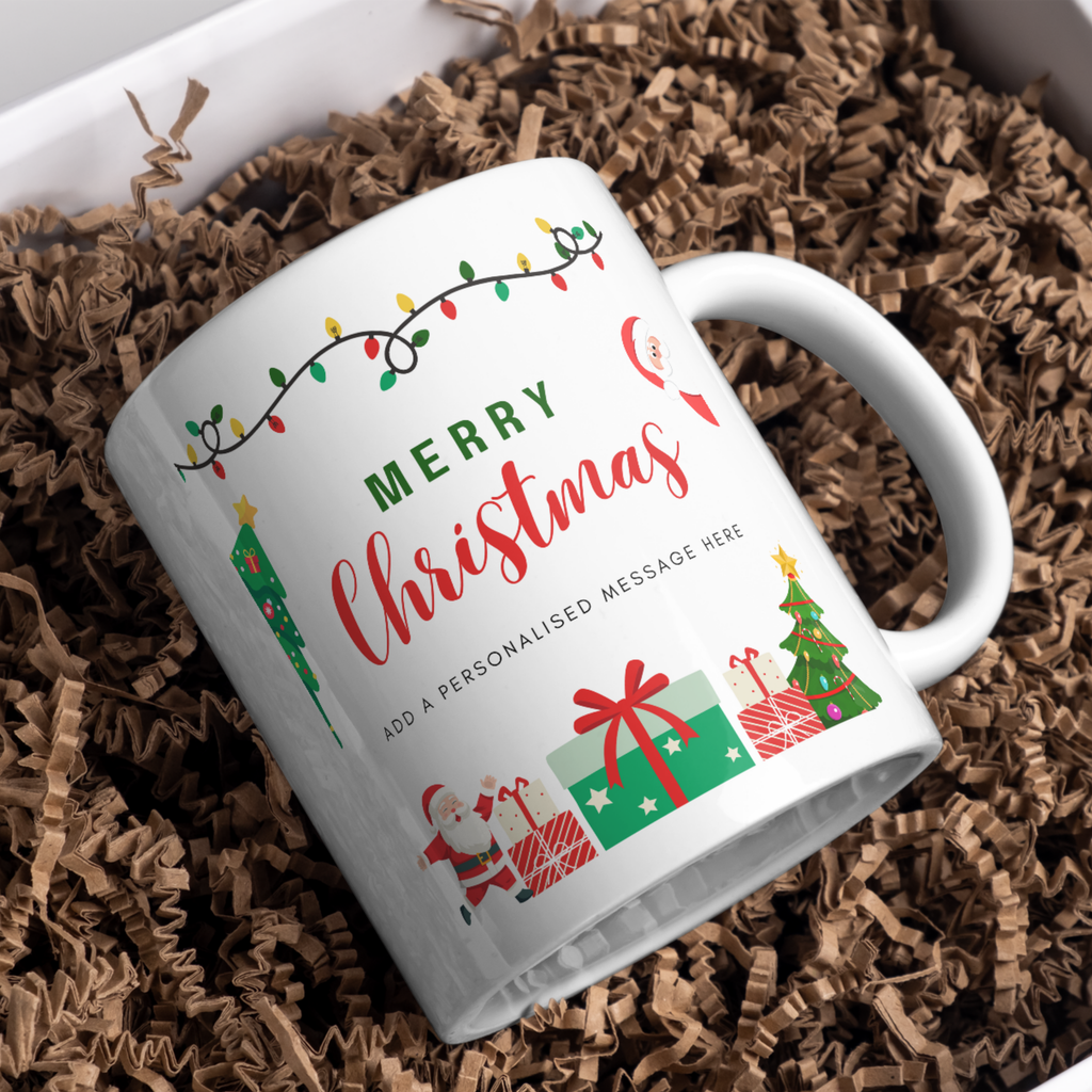 Christmas Lights and Presents Mug – gift presentation on paper packing
