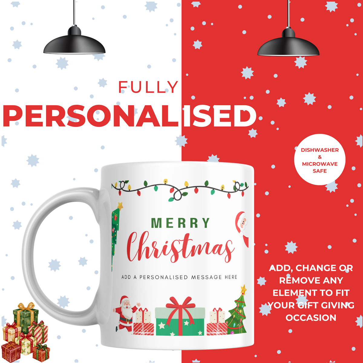 Christmas Lights and Presents Mug – personalisation information