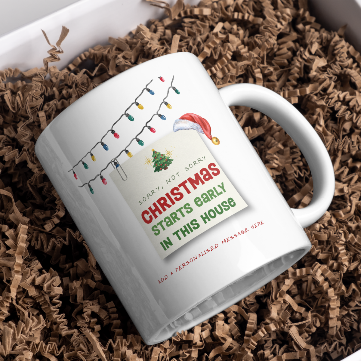 Christmas Starts Early in This House Mug – gift presentation on paper packing