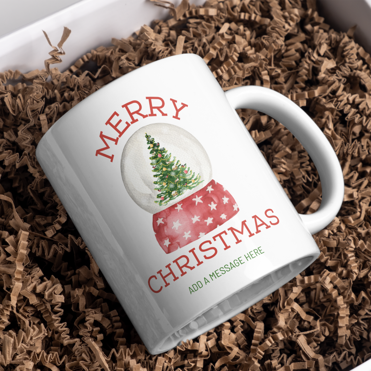 Christmas Tree Snow Globe Mug – gift presentation on paper packing
