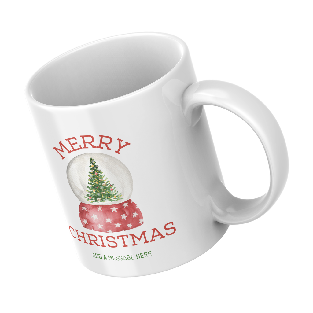 Christmas Tree Snow Globe Mug – angled view