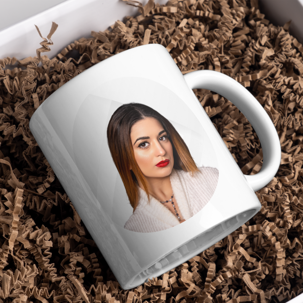 Circular Photo Mug – gift presentation with example photos