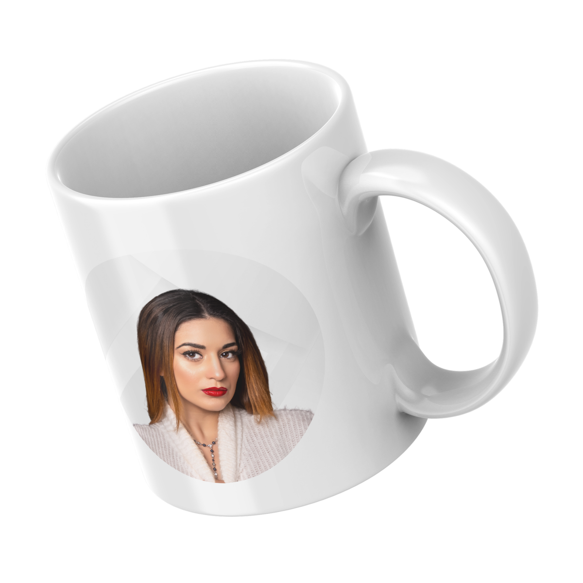 Circular Photo Mug – angled view with example photos