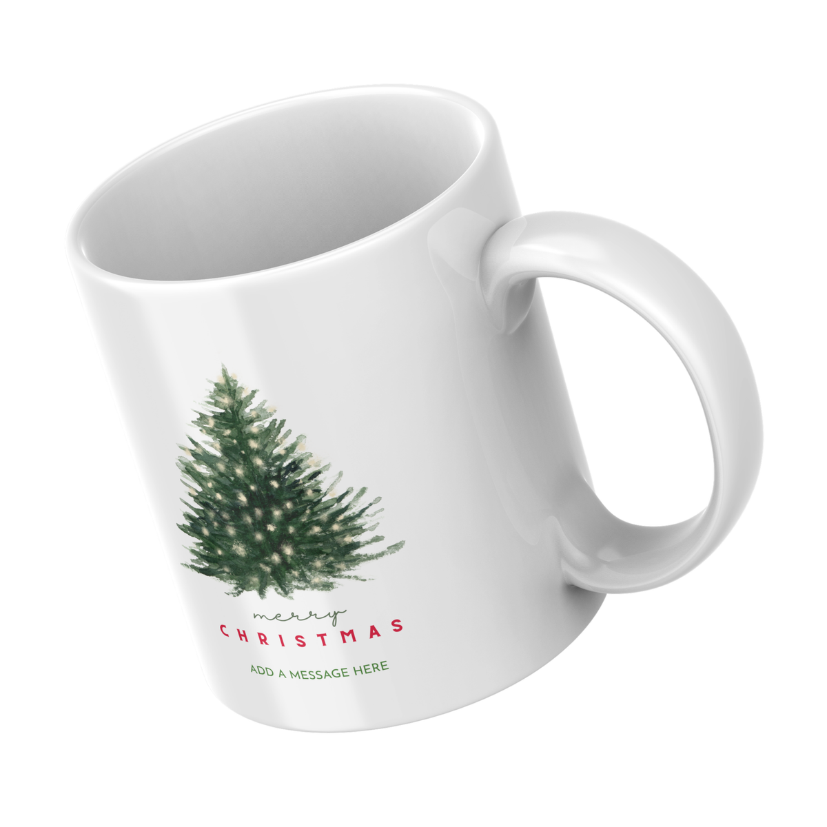 Classic Fir Tree Christmas Mug – angled view