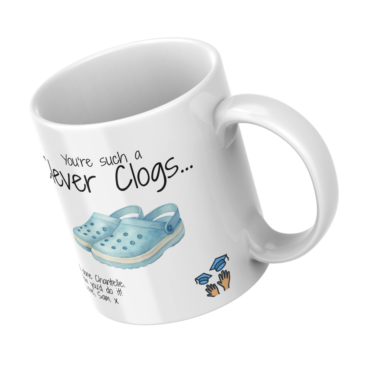 Clever Clogs Mug – angled view